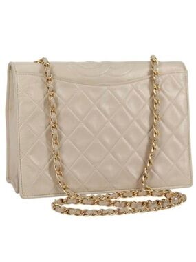 CHANEL Bag Matelasse Shoulder Chain Beige Lambskin Gold Chain Quilted CC Bag GUC